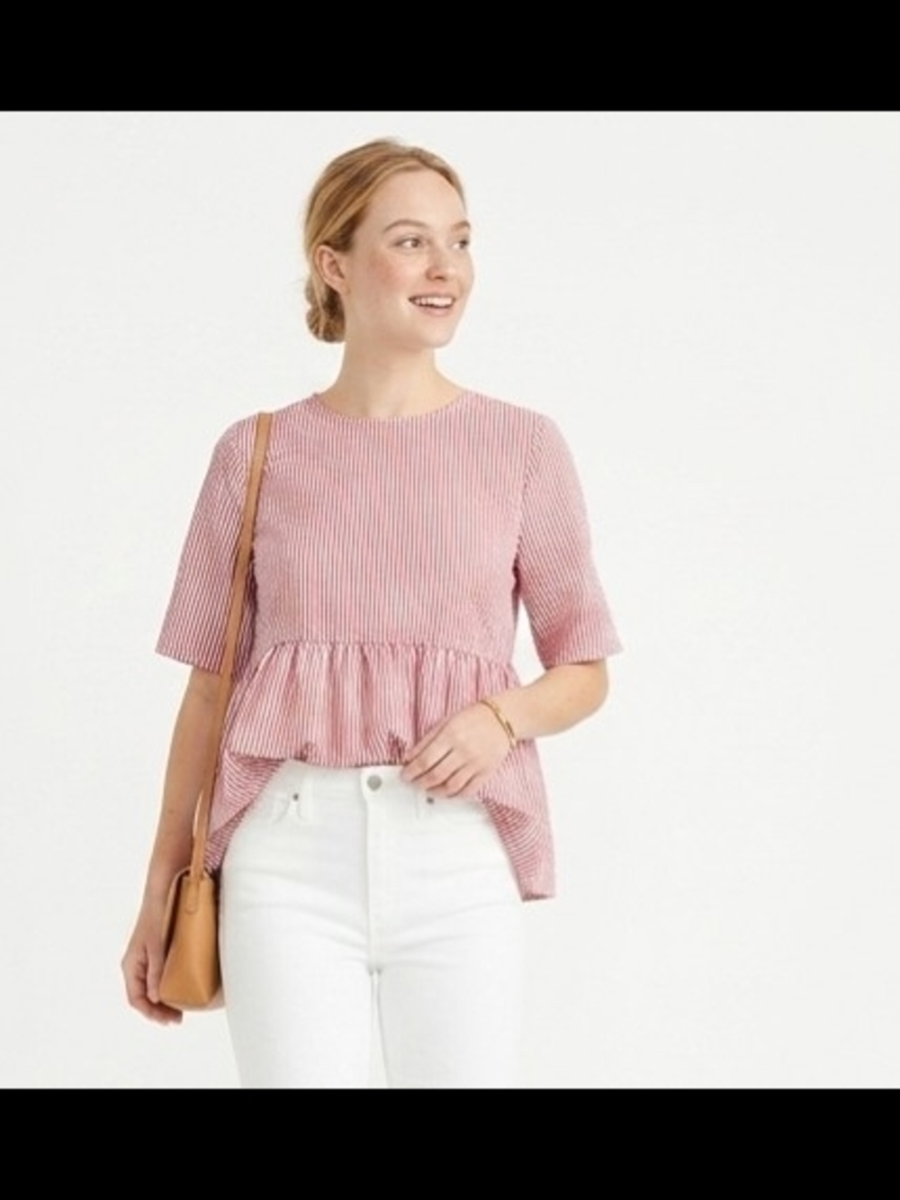 SHEIN Pink Striped Ruffle Peplum Top